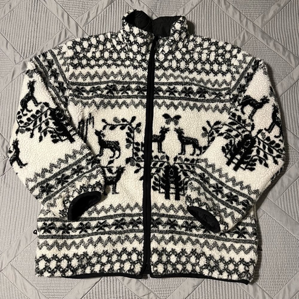 Vintage Mulberry Street Reversible Fleece Zip Up Jacket (M)